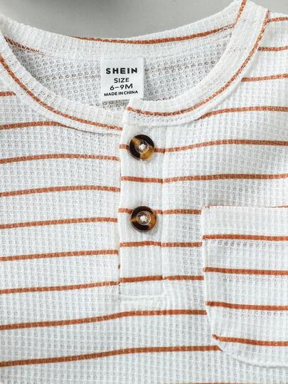SHEIN Playful Pals طقم ملابس كامل للأطفال الصبيان، ملابس علوية بأكمام طويلة مخطط بطراز كلاسيكي وبنطال بلون متباين، مناسب للارتداء في الربيع/الخريف، للاستخدام اليومي، الحفلات، العطلات، الحديقة
