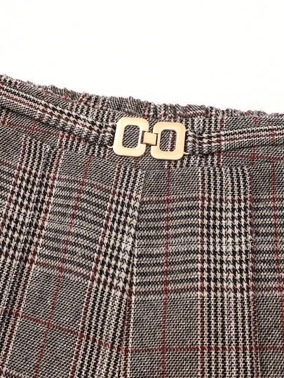 بنطلون نسائي كاجوال من التصميم الفرنسي الرجعي عالي الجودة، بنمط مربعات، لون أحادي أنيق مناسب للياقة، قطعة مريحة للخريف/الشتاء