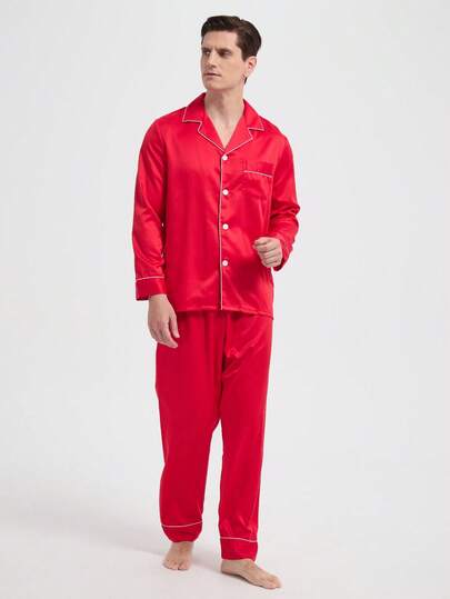 بدلة نوم رجالية كاجوال طويلة الأكمام جديدة