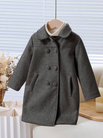 Elladie kids معطف فضفاض بأكمام طويلة ربلة ملابس كاجوال بسيطة، لون أحادي، خريف/شتاء