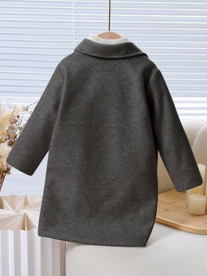 Elladie kids معطف فضفاض بأكمام طويلة ربلة ملابس كاجوال بسيطة، لون أحادي، خريف/شتاء