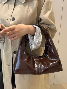حقيبة كتف جلدية قديمة ذات لون أحادي مبطنة بإغلاق بزر، حقيبة إبط بتصميم رقعي عصري، حقيبة يد كبيرة السعة بشكل هلال من الجلد المشمع، مناسبة للمكتب والأعمال والتسوق والسفر، هدية مثالية للصديقات والنساء لاستخدامها يوميًا