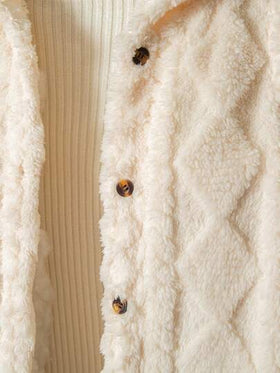 SHEIN كارديجان مقنع بأزرار من القماش المخملي ذو لون أحادي للفتيات المراهقات، خريف/شتاء