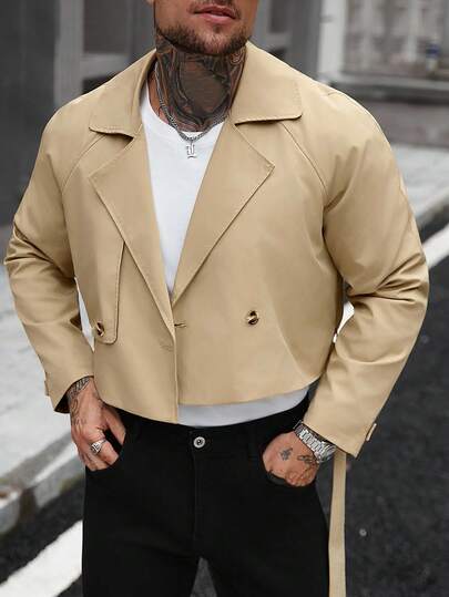 Manfinity Homme معطف كاجوال بأكمام طويلة وجيب أمامي بأزرار، معطف قصير من الفلانيل، مناسب كهدية لأصدقائك وأزواجك وأصدقائك في فصل الخريف