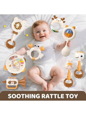 2/4/5 قطعة ألعاب خشخاشة ديناصور للأطفال مع قضامات - لتطوير الحواس والمهارات الحركية ألعاب تعليمية، مجموعة خشخاشات أطفال متعددة الألوان مع أجراس وقرون وقضامات - مناسبة للرضع والأطفال الصغار