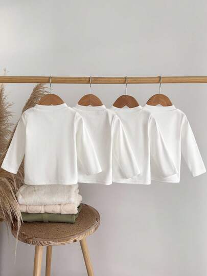 SHEIN 4 قطع طقم ملابس طفل حديث الولادة ذكر، ناعم ومريح من الفليس بأكمام طويلة، مناسب للخريف والشتاء