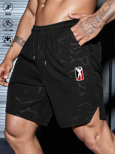 Manfinity Sport Corelite شورت رياضي صيفي للرجال بخصر قابل للسحب بجيوب وطبعات جرافيكية