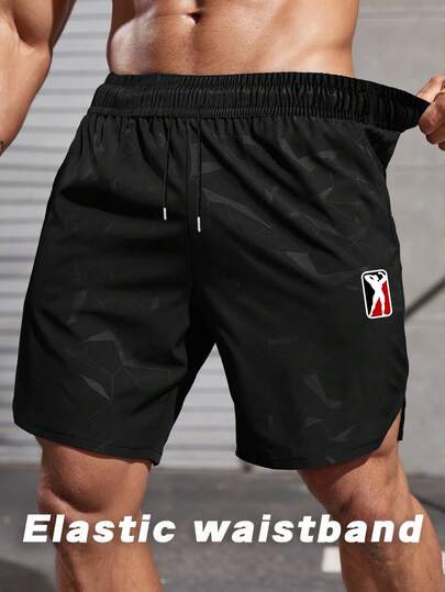 Manfinity Sport Corelite شورت رياضي صيفي للرجال بخصر قابل للسحب بجيوب وطبعات جرافيكية