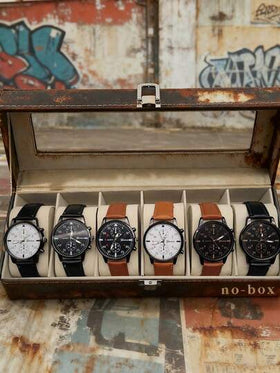 6 قطع ساعات رجالية كاجوال كوارتز جلدية بتصميم بسيط، مناسبة كهدايا للمناسبات المختلفة