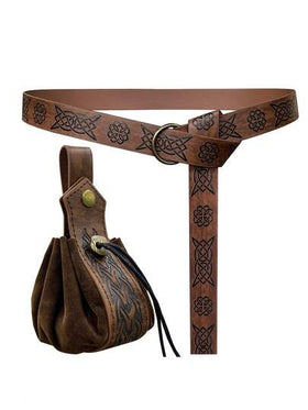 مجموعة من قطعتين على الطراز الفايكنجي القديم: حزام الخصر، حقيبة جلدية، سوار جلدي، غمد السيف، حقيبة قديمة، مناسبة للرجال في الحفلات، هالوين، الخريف/الشتاء، الأزياء الكلاسيكية، هدية للرجال والصديق
