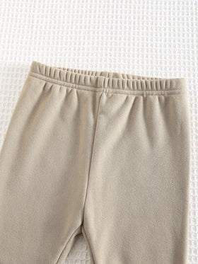 Cozy Pixies مجموعة ملابس علوية كم طويل بياقة طاقم وبنطال ذو لون أحادي للأطفال الصبيان، مزينة بنقشة الدب الكرتونية، مبطنة بالحرارة وقطنية ناعمة