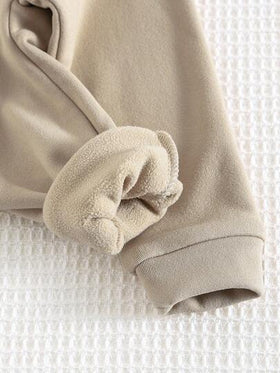 Cozy Pixies مجموعة ملابس علوية كم طويل بياقة طاقم وبنطال ذو لون أحادي للأطفال الصبيان، مزينة بنقشة الدب الكرتونية، مبطنة بالحرارة وقطنية ناعمة
