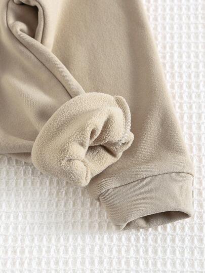 Cozy Pixies مجموعة ملابس علوية كم طويل بياقة طاقم وبنطال ذو لون أحادي للأطفال الصبيان، مزينة بنقشة الدب الكرتونية، مبطنة بالحرارة وقطنية ناعمة