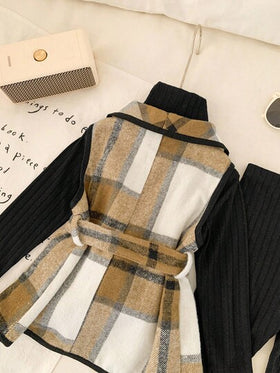 SHEIN 5 قطعة/مجموعة ملابس بناتية رضع - جاكيت مربع، توب أساسي، وبنطلون لارتداء اليومي أو الحفلات أو العطلات أو عيد الميلاد