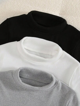 SHEIN قميص كاجوال بياقة عالية وأكمام طويلة للبنات، لون أحادي