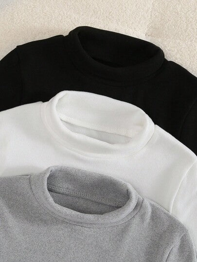 SHEIN قميص كاجوال بياقة عالية وأكمام طويلة للبنات، لون أحادي