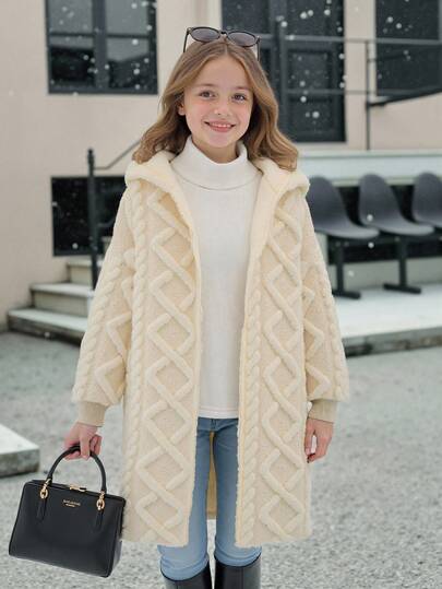 SHEIN Sparklyn معطف هوديي طويل الأكمام بخصر متوسط على شكل حرف A لون سادة مناسب للخروج والارتداء المنزلي للفتيات المراهقات، خريف/شتاء