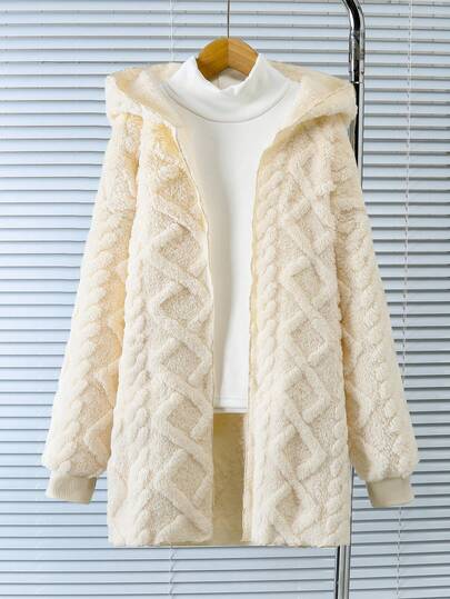 SHEIN Sparklyn معطف هوديي طويل الأكمام بخصر متوسط على شكل حرف A لون سادة مناسب للخروج والارتداء المنزلي للفتيات المراهقات، خريف/شتاء