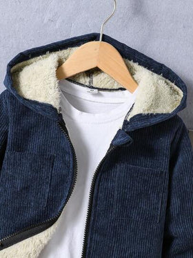 SHEIN Genkimix Kids مجموعة جاكيت وبنطلون من الفليس للأولاد الصغار بتصميم بسيط، مناسبة للاسترخاء والتشمس والمدرسة في فصلي الخريف والشتاء، 2 قطعة/مجموعة