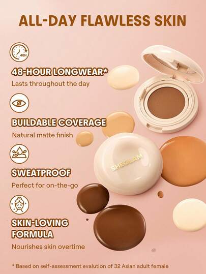 SHEGLAM Lock & Go Long-Lasting كوشن فونديشن-Nude علامة تجارية جمال مكياج ميكب مستحضرات تجميل للنساء الفتيات مثالي لفصل الشتاء الربيع مثالي ل- Y2K أزياء أنيقة رمضان هدية حفلة جاهز أفضل لون