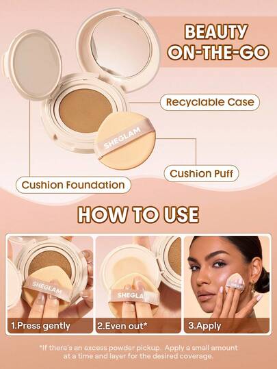 SHEGLAM Lock & Go Long-Lasting كوشن فونديشن-Nude علامة تجارية جمال مكياج ميكب مستحضرات تجميل للنساء الفتيات مثالي لفصل الشتاء الربيع مثالي ل- Y2K أزياء أنيقة رمضان هدية حفلة جاهز أفضل لون