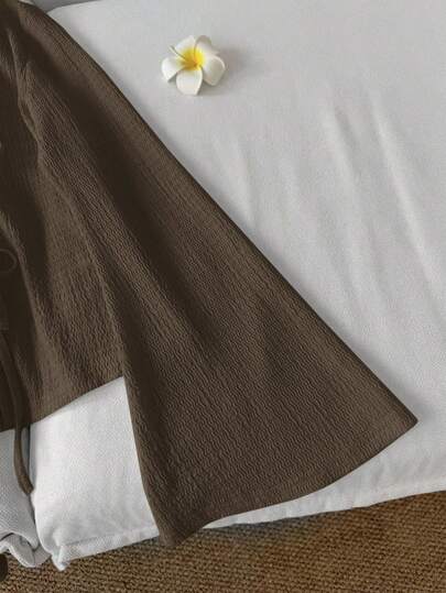 SHEIN LUNE ملابس علوية كاجوال للنساء بأكمام واسعة وربطة عنق، لون بني داكن، ملابس كوتاجكور، ملابس علوية بني شوكولاتة، كاجوال