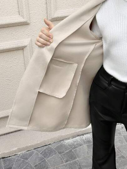 SHEIN Serisse Kids معطف متوسط الطول مع جيب وياقة كلاسيكية مناسب للبنات المراهقات، مناسب للأسبوع، الخروجات العادية، العودة إلى المدرسة، الخريف/الشتاء، معطف بنات، معطف بنات، معطف مراهقات، معطف بنات شتوي