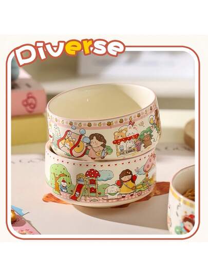 طقم أدوات المائدة السيراميكية على شكل فتاة كرتونية، مناسب لوعاء السلطة الفاكهة، وعاء الأرز، وعاء الشوفان، وعاء الحلوى، وعاء الزبادي، وعاء المعكرونة، وطبق الحساء العميق، قابل للاستخدام في المنزل والمطبخ والحفلات والمطاعم
