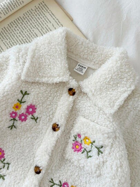SHEIN مجموعة بنطلون وكارديجان مطرز بالزهور للبنات الصغار، 2 قطعة، موضة وشاملة للخريف/الشتاء