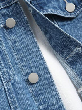 Manfinity Homme جاكيت جينز أنيقة بأكمام طويلة وغسيل فاتح، طراز كاجوال للشارع، جاكيت جينز فينتاج