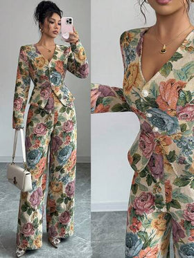 SHEIN Elenzya بدلة نسائية أنيقة من الجاكار غير المطاطي، خريف/شتاء