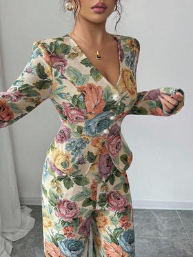 SHEIN Elenzya بدلة نسائية أنيقة من الجاكار غير المطاطي، خريف/شتاء