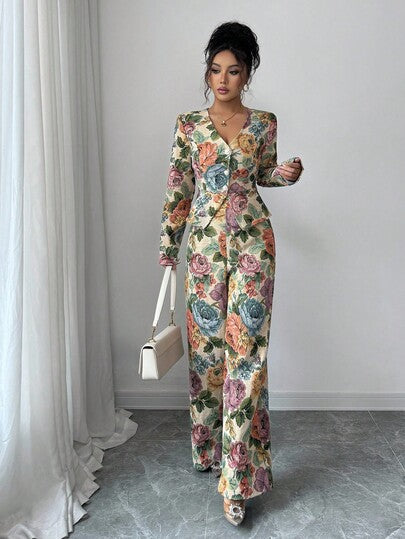 SHEIN Elenzya بدلة نسائية أنيقة من الجاكار غير المطاطي، خريف/شتاء