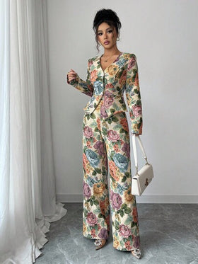SHEIN Elenzya بدلة نسائية أنيقة من الجاكار غير المطاطي، خريف/شتاء