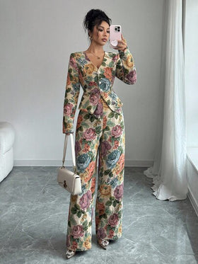 SHEIN Elenzya بدلة نسائية أنيقة من الجاكار غير المطاطي، خريف/شتاء