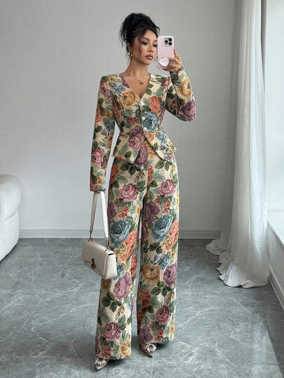 SHEIN Elenzya بدلة نسائية أنيقة من الجاكار غير المطاطي، خريف/شتاء