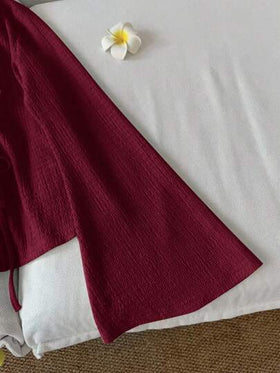 SHEIN LUNE ملابس علوية نسائي كاجوال بأكمام واسعة وربطة عنق، لون أحمر داكن، أحمر ، أحمر غامق، ملابس كوتاجكور، ملابس علوية أحمر للنساء، كاجوال