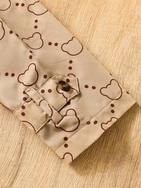 Elladie kids معطف أنيق مبطن حراريًا بنمط الدب الخاكي ذو قلنسوة مزدوج الصدر، مناسب للاستخدام اليومي الكاجوال في فصل الشتاء، للفتيات الصغيرات