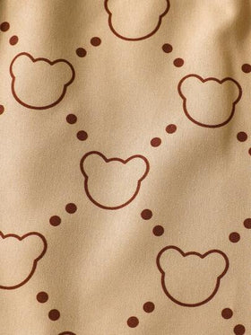 Elladie kids معطف أنيق مبطن حراريًا بنمط الدب الخاكي ذو قلنسوة مزدوج الصدر، مناسب للاستخدام اليومي الكاجوال في فصل الشتاء، للفتيات الصغيرات