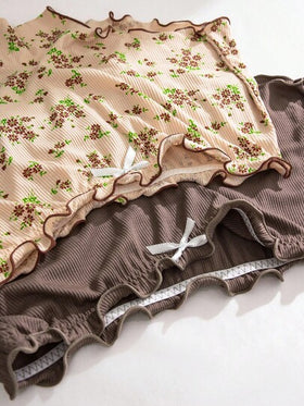 PetitDoll 5 قطع/مجموعة سروال داخلي قصير مريح مزين بطبعة زهرية وحافة مكسرة