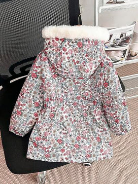 SHEIN Genkimix Kids معطف مبطن بالفرو الصناعي مع كابوشون للبنات، بتصميم ضيق، بسحاب، مناسب للأعمار من 4 إلى 7 سنوات، ملابس خارجية للشتاء