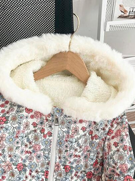 SHEIN Genkimix Kids معطف مبطن بالفرو الصناعي مع كابوشون للبنات، بتصميم ضيق، بسحاب، مناسب للأعمار من 4 إلى 7 سنوات، ملابس خارجية للشتاء