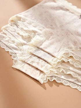 4 قطع من السراويل القطنية المطبوعة بالزهور للنساء، مزينة بفيونكة جميلة، بتطريز دانتيل جذاب، مريحة وبسيطة، مناسبة للارتداء اليومي، سراويل داخلية مثلثة تناسب الأسلوب الشاب والطازج