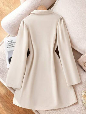 SHEIN طقم جاكيت قصيرة مزرّرة وفستان مطوي أنيق وعصري لفتيات المراهقات، مناسب للربيع والخريف