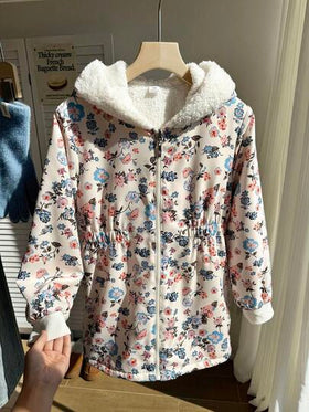 SHEIN معطف طويل الأكمام قابل للعكس بطبعة زهور وفرو اصطناعي مناسب للبنات للخريف/الشتاء، معطف متوسط الطول يمكن ارتداؤه مع الفساتين والسترات والبلوزات ذات الياقة العالية والبنطلونات والتنانير