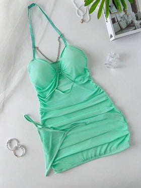 SHEIN 2قطعة/مجموعة ثوب نوم ليلي شفاف وجذاب للنساء الراشدات
