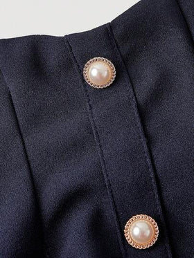 SHEIN MOD تنورة نسائية ذات خصر عالي بقصة مُنفرجة على الطراز القديم، بتزيين أزرار مزيفة من اللؤلؤ، مناسبة للمدرسة والمواعيد والحفلات والعطلات وحفلات الشاي وأعياد الميلاد