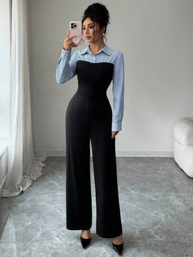 Elenzga جمبسوت نسائية أنيقة كاجوال للتنقل والخروج اليومي مع تصميم مخطط ولوحات مع أزرار