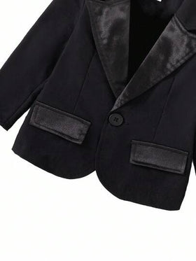 SHEIN مجموعة جاكيت ذات أكمام طويلة وجيب على الصدر وبنطلون ذيل لطفل صبي، بدلة رسمية أنيقة مناسبة لحفلات عيد الميلاد والزفاف والكريسماس وعيد الشكر وهالوين والمناسبات الرسمية، خريف/شتاء