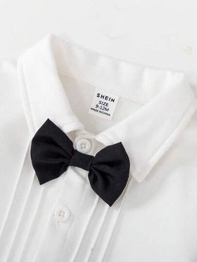 SHEIN مجموعة جاكيت ذات أكمام طويلة وجيب على الصدر وبنطلون ذيل لطفل صبي، بدلة رسمية أنيقة مناسبة لحفلات عيد الميلاد والزفاف والكريسماس وعيد الشكر وهالوين والمناسبات الرسمية، خريف/شتاء